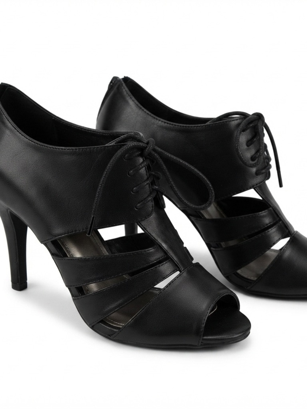 Tahari Women's Black Lace-Up Peep-Toe Heels